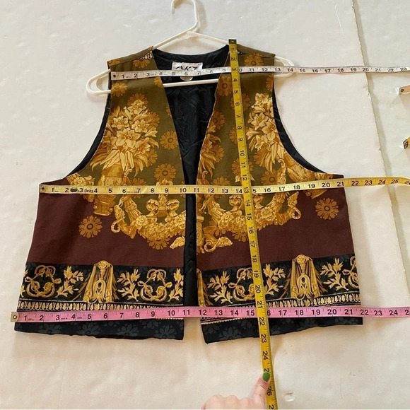 Vintage 80s Vest Womens Size Large Nerdy Granny Core Gold Black Printed Rare EUC - Picture 5 of 6